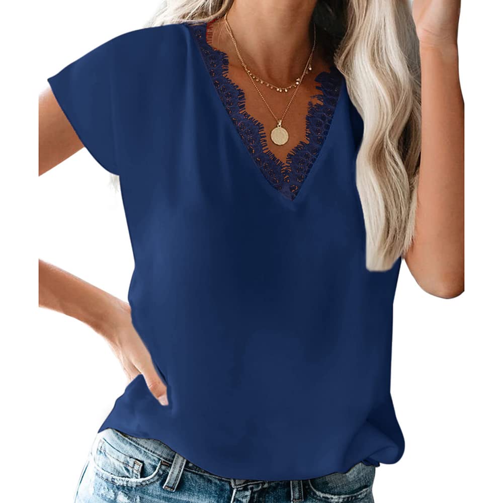 Bipily Mujer Camisa sin Mangas con Cuello en V y Encaje con Cuello en Informal sin Mangas Camisa Blusa Camisole Blouse Shirt Cami Tank Tops de Verano