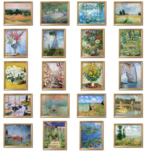 Meishe Art Lot de 20 impressions sur toile impressionniste de Claude Monet - 20,3 x 25,4 cm - Décoration murale classique - Sans cadre