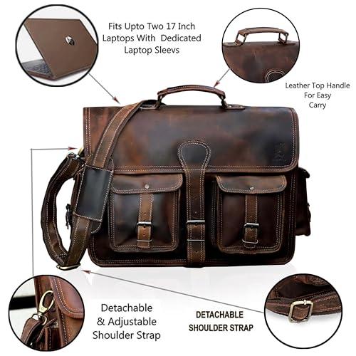 Leather Laptop Messenger Bag Vintage Briefcase Satchel for Men and Women (VINTAGE BROWN) 18 inch - Image 4