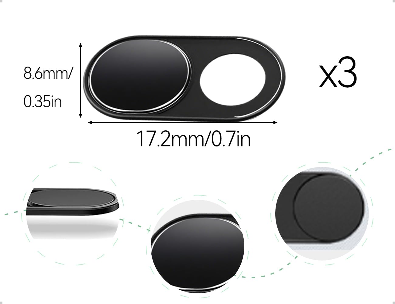 Lot de 3 Caches Webcam en Métal,Coques Coulissantes pour Appareil Photo,Coques Coulissantes Multifonctions pour Smartphone,Ordinateur,Ordinateur Portable et Tablette(Noir)