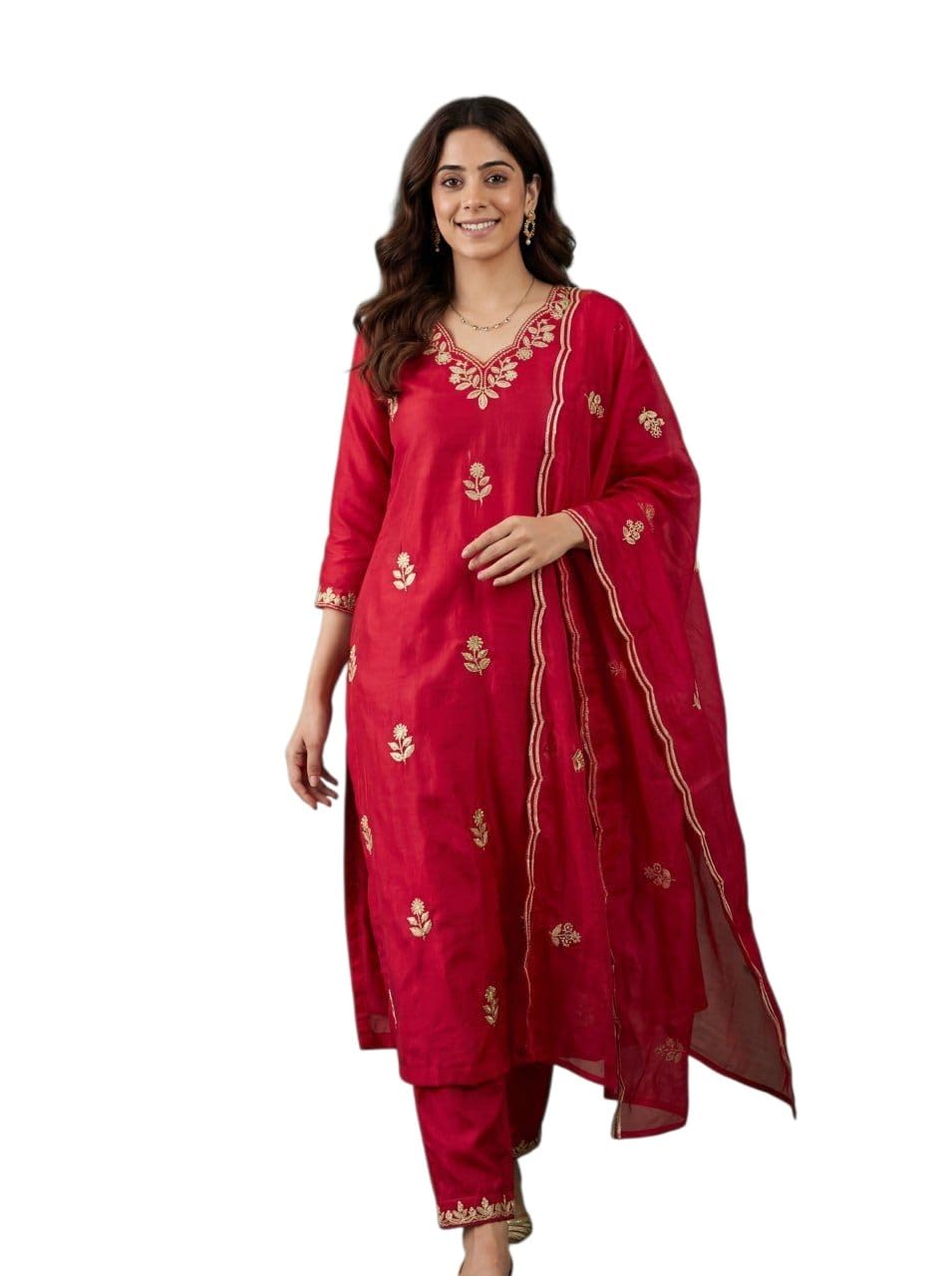 Women's Embroidery Work Kurti Pant with Dupatta Set | Embroidered Ethnic Suit Set For Casual, Special Occasions Wear-picture-52