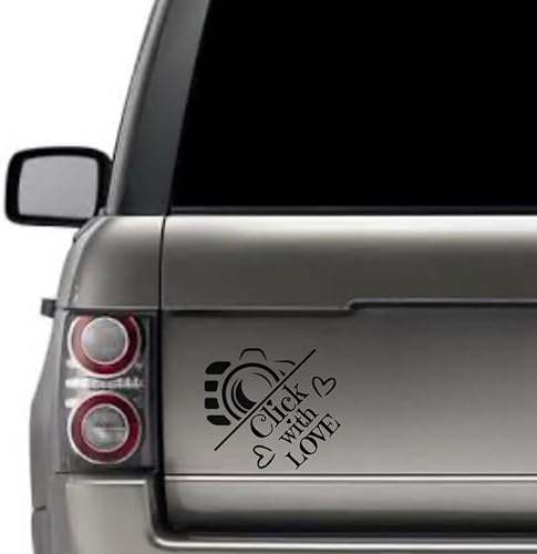 Click with Love Camera Selfie Retro Love Hearts Quote Window Laptop Vinilo Calcomanía Decoración Espejo Pared Baño Parachoques Pegatinas para Coche