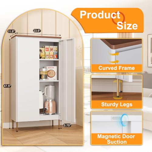 Image of 47.5 inch Metal Accent Storage Cabinet with Doors & Adjustable Shelves
