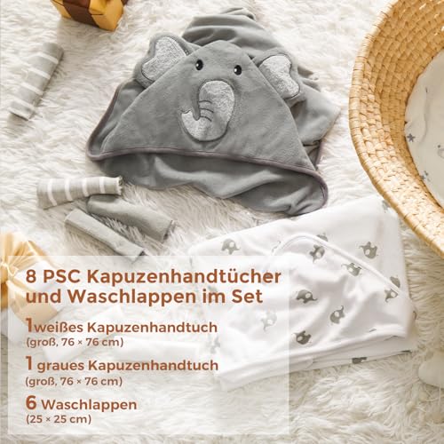 momcozy Baby Badetuch Set, 8-teiliges Babyhandtuch Set, 2X Baby Kapuzenhandtuch 76X76 cm und 6X Baby Waschlappen 24x24cm… – Ansicht 5