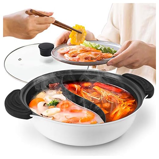 Hot Pot with Divider Non-Stick Casserole Shabu Shabu Pot for Induction Cooktop 10.7’’ Suitable for 2-3 Person (White-10.7'')