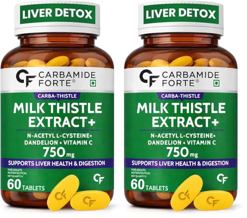 Image of Carbamide Forte Milk Thistle Tablets | Liver Detox Supplement with NAC, Dandelion & Vitamin C | NAC Supplement to support Liver Health & Digestion - 60 tablets (Pack of 2)