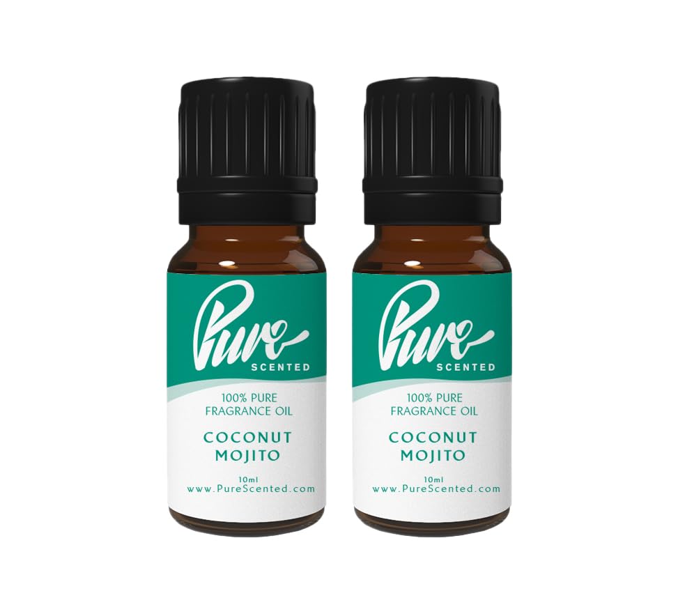 Pure Scented 20ml Fragrance Oils - 2 x 10ml Suitable for Candles, Soaps, Slime, Diffusers, Cosmetics, Wax Melts, Designer (2 x 10ml, Coconut Mojito)
