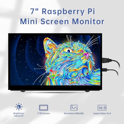 Image of HAMTYSAN Raspberry Pi Screen 7 Inch Mini Small Monitor 800x480 HDMI Monitor IPS LCD Screen Display for Raspberry Pi 5 /4 /3 /Zero /Jetson Nano /Orange Pi /Win11 /10 /8 /7, No-Touch