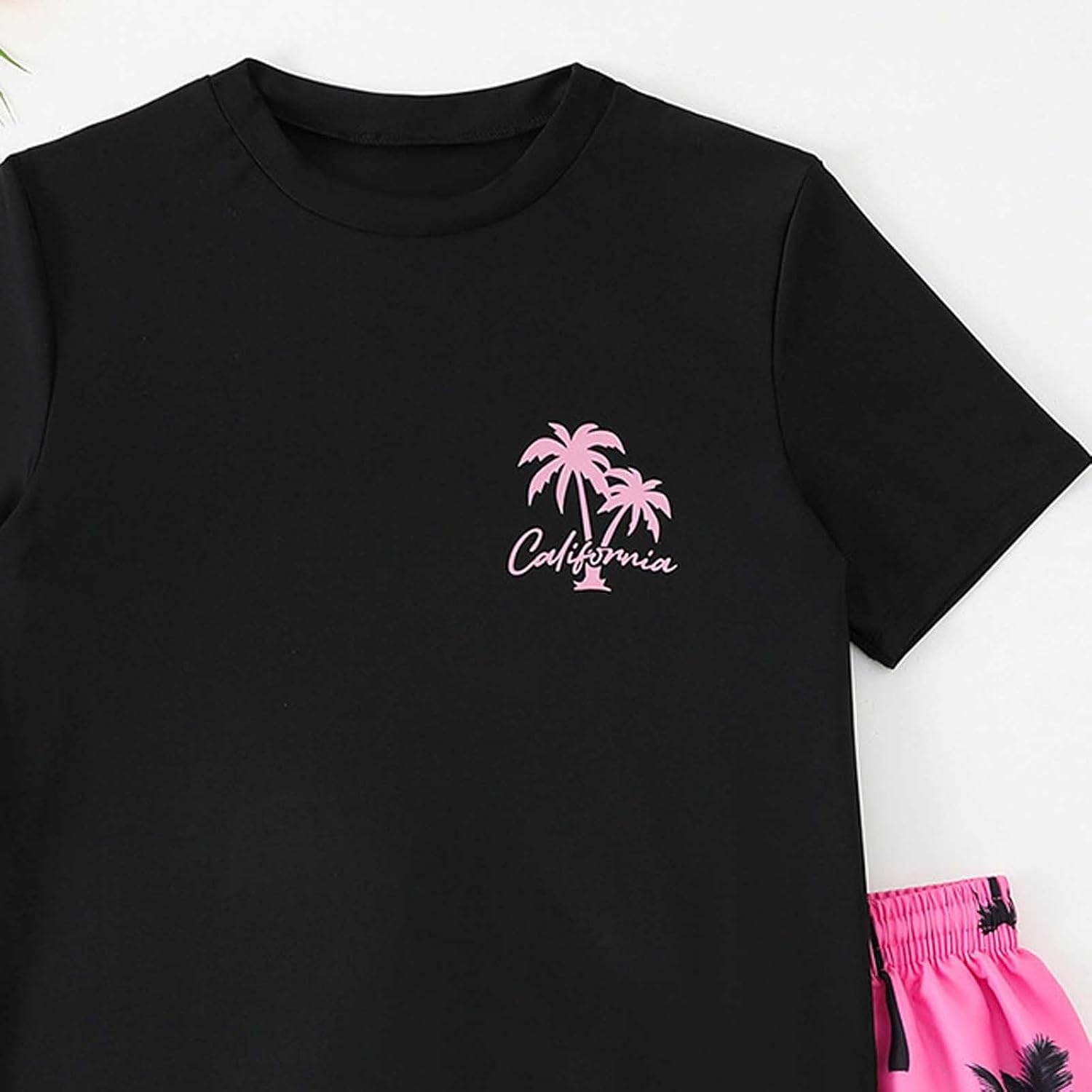 Swimming Top and Boys Swim Trunks 2 Piece Quick Dry Short Sleeve Swimwear Boys Print Round Neck Lightweight Rash Guard Sets