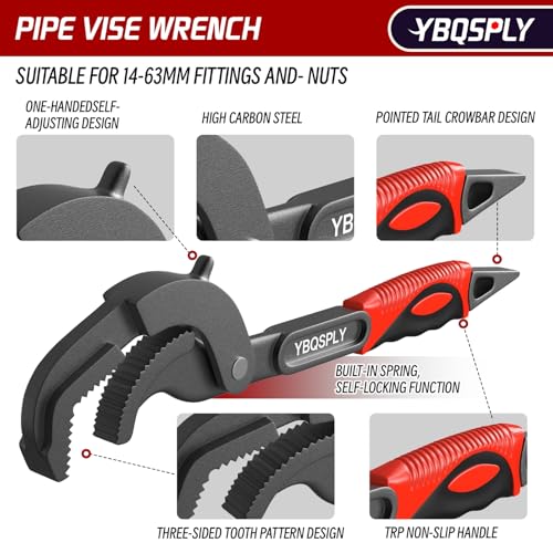 Pipe Wrench Set, 10” and 15” Self Adjusting Wrench 2-Piece Plumbing Tools - Pipe Vise Wrench Basin Wrench for 0.55“-2.48”/14-60mm Standard Nuts, Irregular Nuts, Pipes Use - Image 4