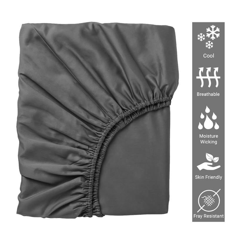 Luxe Dreams Double Fitted Sheet Cotton Deep Pocket 12 inches (30cm) Dark Grey 100% Cotton - Image 2