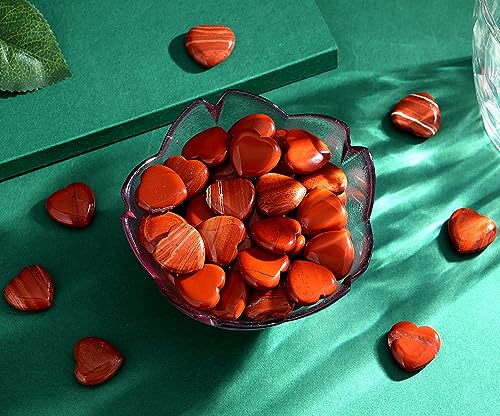 Image of QINJIEJIE 20PCS Red Jasper Heart Stones Crystals Bulk Love Shaped Worry Stone Heart Rock Pocket Polished Palm Gems Crystal Reiki Balancing Wholesale Carved Stone Decor Gift