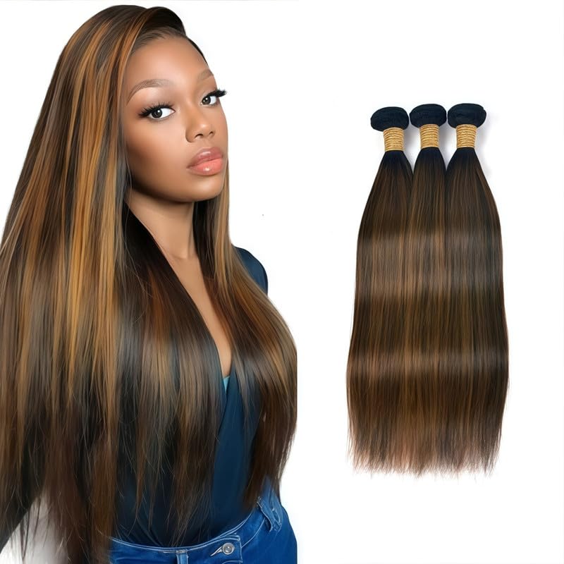 Highlight Brown Human Hair Bundles Straight 18 20 22 Inch Brazilian Virgin Brown Highlight Bundles Human Hair Extension Color P4/30