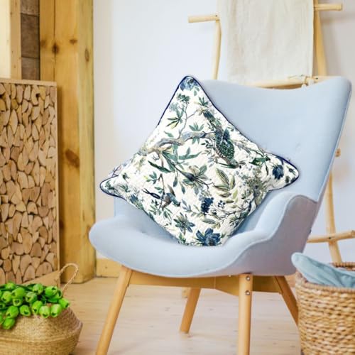 Image of Jaipur Weaves Cushion Cover 16 inch x 16 inch - Pure Cotton, Decorative Soft Floral Cushions for Sofa /Bed /Chair, Gift for Home Decor (5, Garden Blue), 180 TC