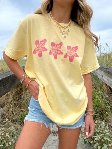 Oversized Graphic Shirt for Teens Girl Y2K Floral Short Sleeve Baggy Tee Shirts Vintage Aesthetic Coastal Tops2