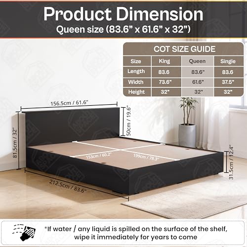 Image of ABOUT SPACE Bed - (84 x 62 inches) Queen Size Bed Without Storage | Engineered Wooden Bed Frame with Headboard & MDF Support Board for Mattress | 1-Year Warranty Cot for Bedroom - Smoked Pine