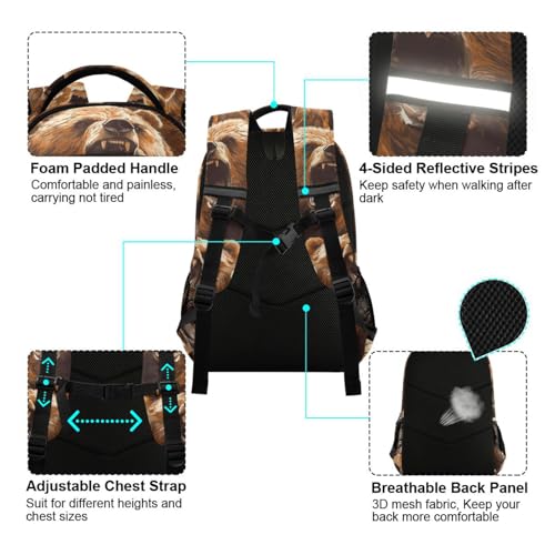 Brown Bear Roaring kid boys backpack with chest clip book bags for 5th grade school boys girls mochilas para ni?os4