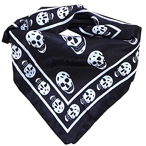 Women'S Skull Patterned Square Scarf Silk Feeling Lightweight Headscarf Hair Neck Scarf Black Beach Bandana