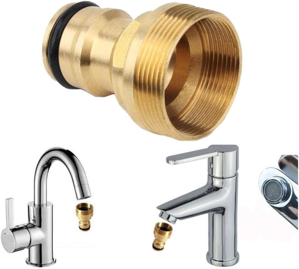 KKPW Universal Tap Connector, 1 Pack Outside Tap Connector Brass Hose Adapter,Brass Threaded Tap Connector Garden Hose Connecto,Fitting Water Connector for Outside Garden Tap Kitchen Tap