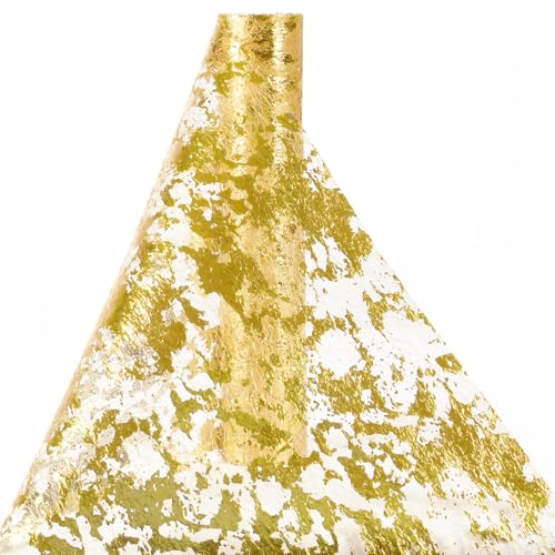 AUAUY Chemin de Table Filet avec Feuille d'or 10 M X 28 CM, Rouleau de Tulle Métallique, Ruban de Table Métallisé Décoration pour Mariage, Fête...