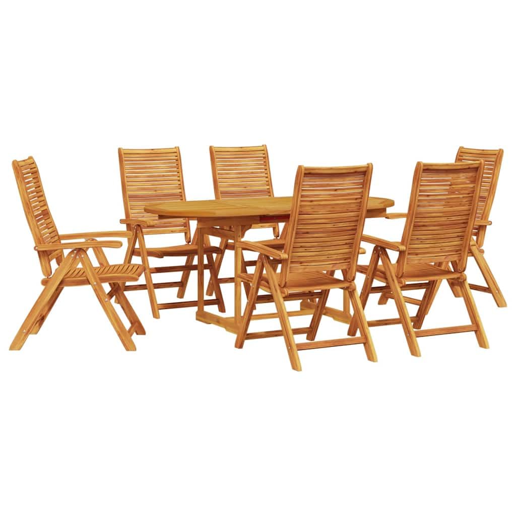 Juego de comedor rústico de madera de acacia maciza, 7 piezas, color marrón, con mesa plegable y sillas con reposabrazos y cojines extraíbles para mayor comodidad