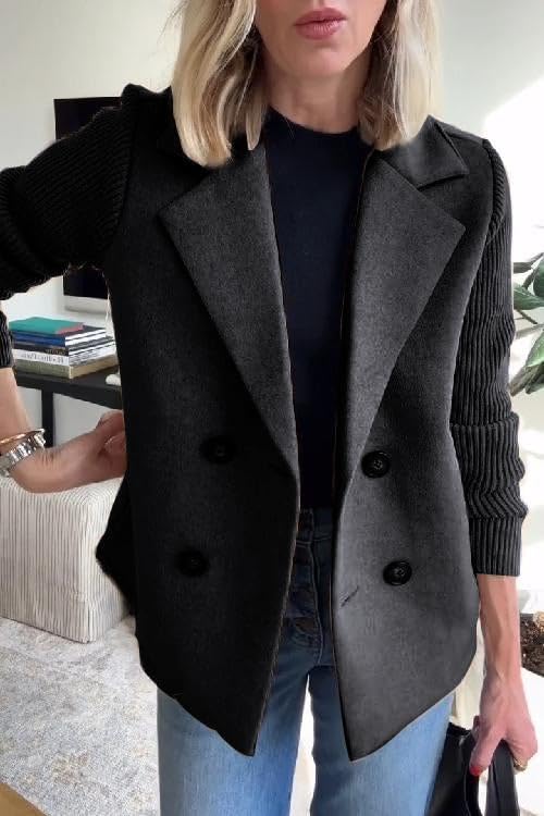 Women's Double Breasted Notch Collar Blazer Business Casual Knit Long Sleeve Outerwear Coat with Pockets2