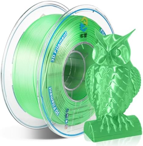 YOUSU Silk PLA 3D Printer PLA Filament with Shiny Surface, Silk Green PLA Filament 1.75mm 1kg, Strong bonding and Overhang Performance,Compatible with Most of 3D Printer.