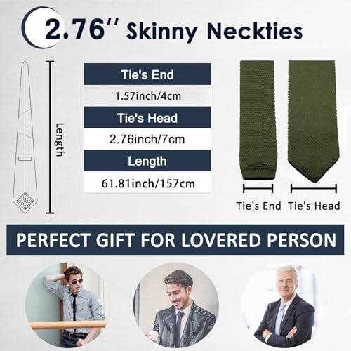 Image of Mantieqingway Pointed Knit Ties for Men Pure Color 2.76'' Skinny Neck Tie Formal Business Knitted Tie for Daily Wedding Party