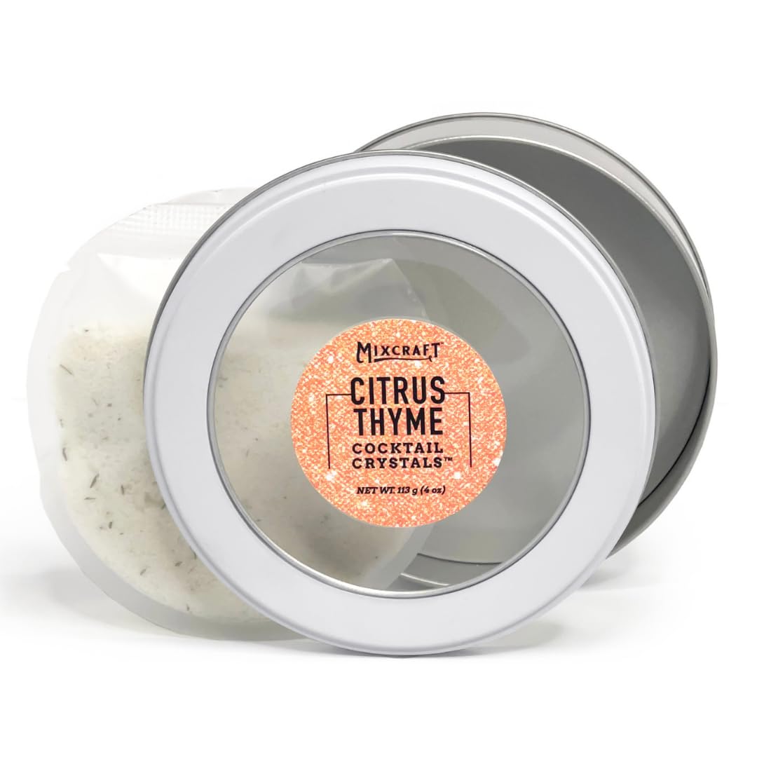 Cocktail Crystals, Bar Glass Rimming Salt & Sweet, Sugar Rimmer Mix for Drinks, Citrus Thyme, 4 Ounce Tin