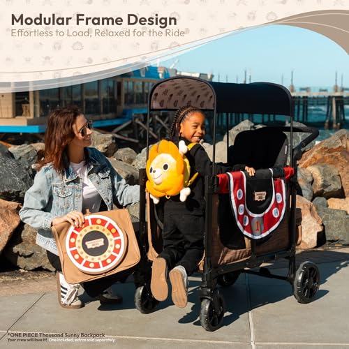 Image of WONDERFOLD W2 Elite Pro Limited Edition ONE PIECE Thousand Sunny Stroller Wagon 2 Seater - Collapsible Wagon Stroller with Seats w / 5-Point Harnesses, Easy Access Zipper Door, and Removable Sun Canopy