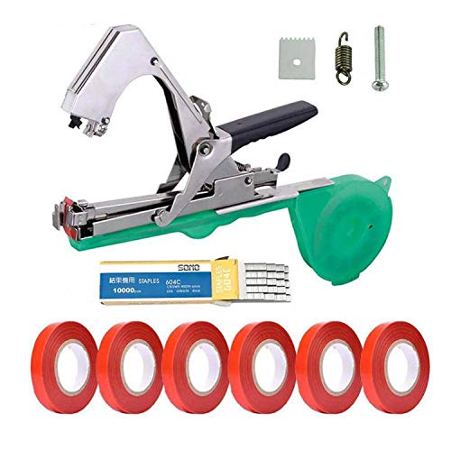 Plant Upright Tying Tapetool, Vine Tying Tape Agriculture Tool with 20 Rolls Tape and 1 Box of Staples Set for Vegetable Grape Tomato Cucumber Pepper and Flower