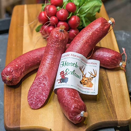 Hirschsalami | mild geräucherte Edelsalami aus Hirschfleisch | Wildsalami | Wildwurst Spezialität aus dem Harz | Vakuumverpackung