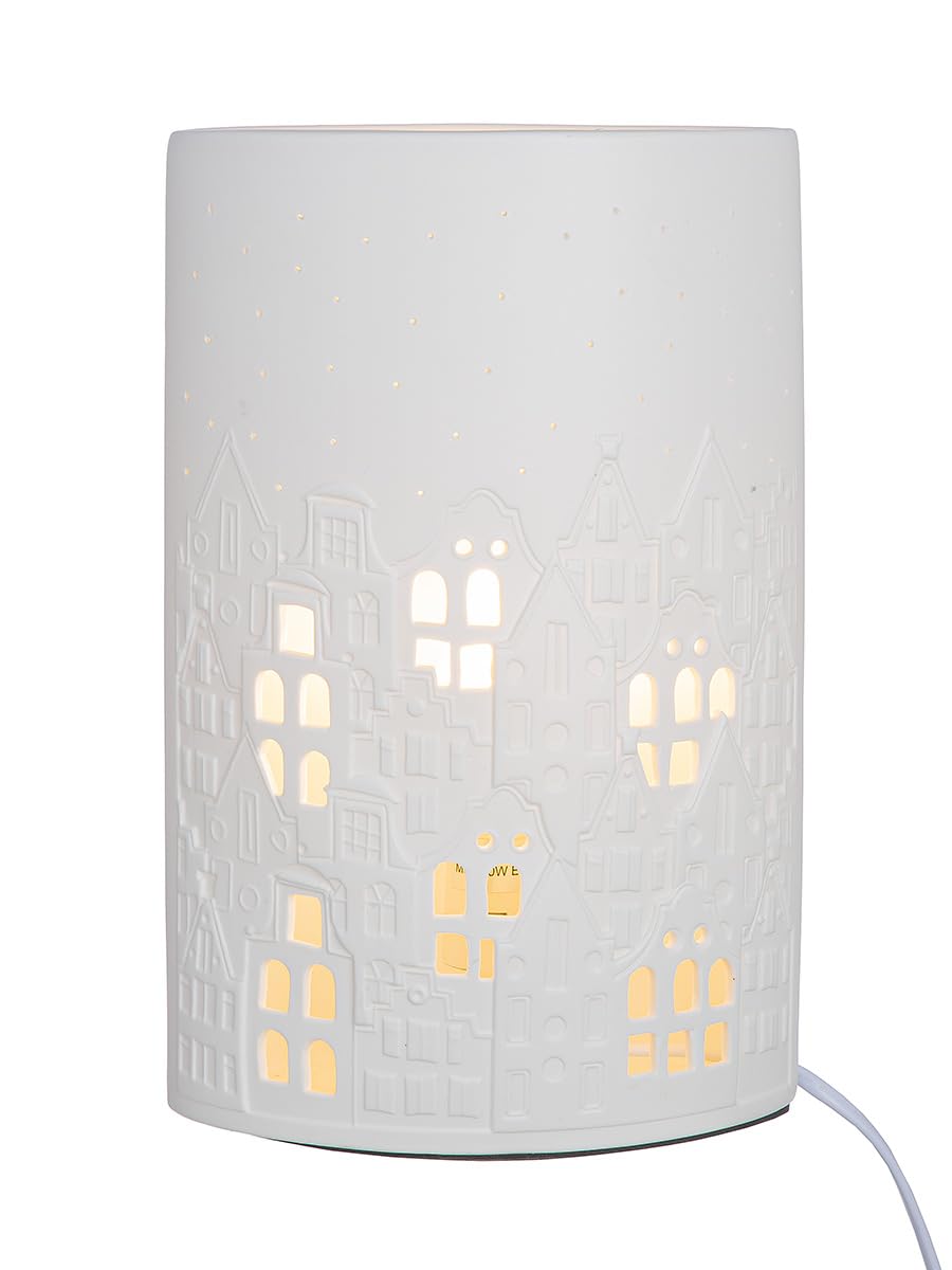 GILDE Tischleuchte Stadtlichter Porzellan weiß Hausmotiv Höhe 28 cm Beleuchtung Dekoration Wohnaccessoire Lampen