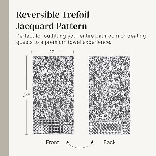 Image of Modern Threads 6 Piece Bath Towel Set - Bathroom Set with 2 Bath Towels, 2 Hand Towels, and 2 Wash Cloths - 100% Cotton, Super Absorbent & Extra Soft - Reversible Botanical Vine (Gray)
