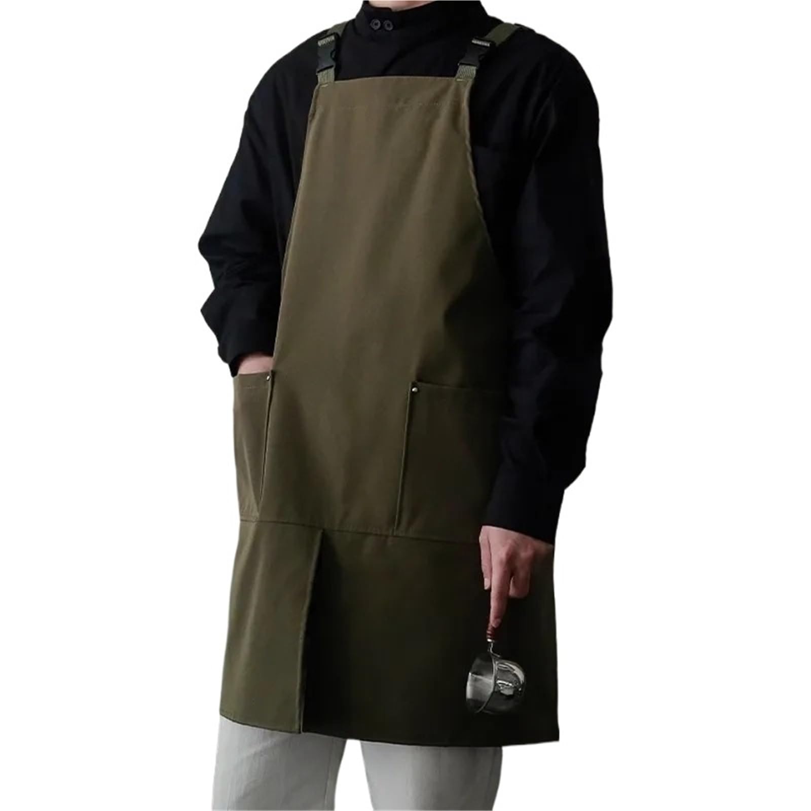 Delantal de Cerámica con Perneras Delantal de camarero impermeable con bolsillos for cocina, catering, cafetería, abertura frontal, for hombre y mujer, ropa trabajo antisuciedad for salón
