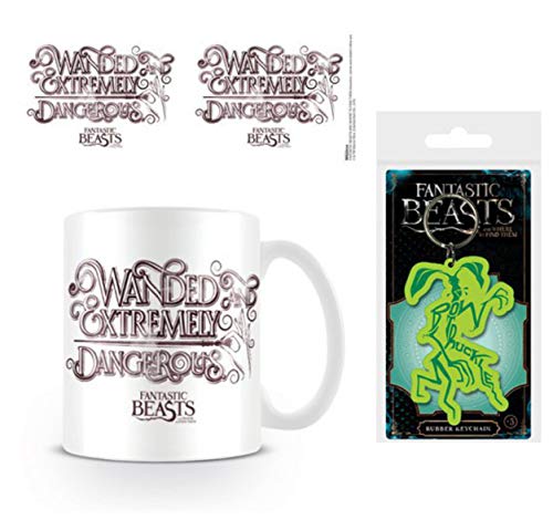 1art1 Animales Fantásticos, Wanded Taza Foto (9x8 cm) Y 1 Animales Fantásticos, Llavero (6x4 cm)