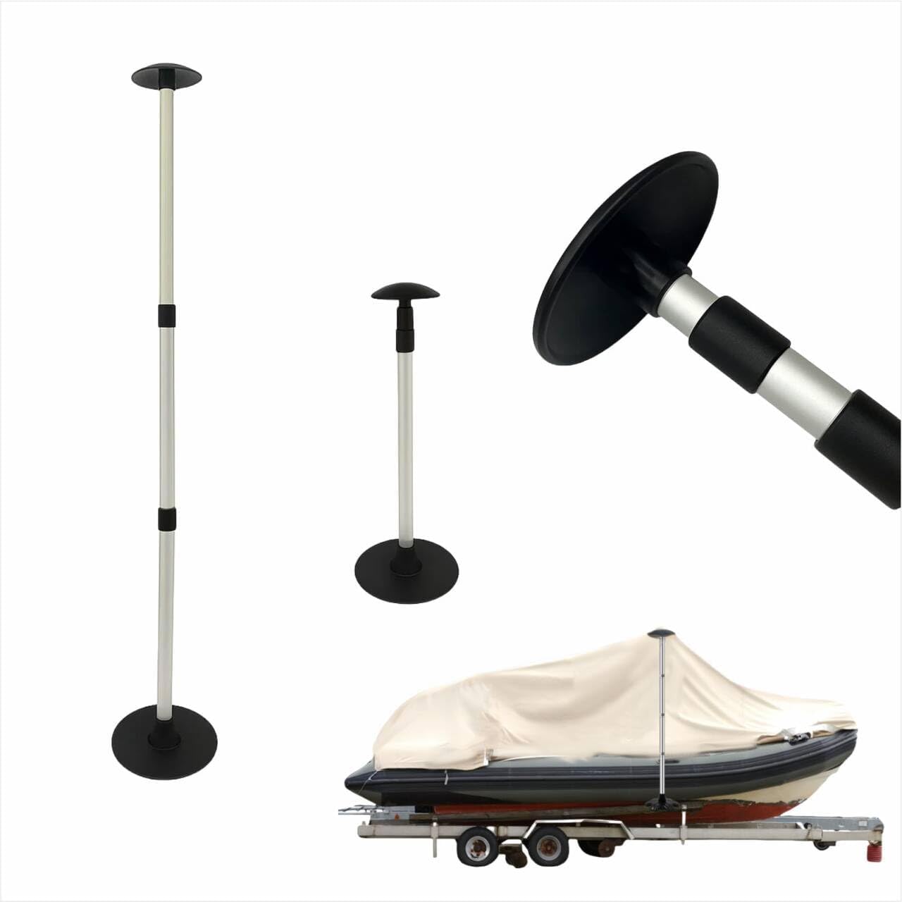 Boat Cover Support Pole System - Telescoping Aluminum Boat Pole Boat Accessories with 3-Stage Adjustable Height of 23"~57" for Pontoon bass boat Fishing Barge Bimini Tops, Set of 1 โ image 1