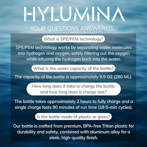 Hylumina Hydrogen Water Bottle Generator - Up to 6400ppb of Hydrogenated Water Per Cycle - SPE/PEM Tech - 9.5OZ Food Grade ABS Hydrogen Water Generator - Gift Bottles for Family, Athletes, Travel - Image 9