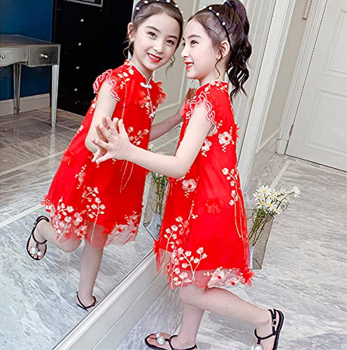 Girls Chinese Cheongsam Qipao Traditional Floral Pretty Flowy Embroidered Floral Dress with Matching Hair Clips Outfit4