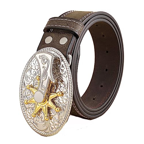 Ceinture en cuir cowboy western premium à boucle florale gravée