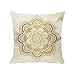Lieson Housse de Coussin 40x40, Housse de Coussin Imprimé Beige Or Marron Coussin Déco Motif Fleurs de Mandala, Lin