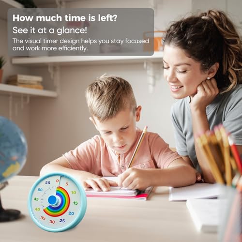 Rainbow Visual Timer for Kids, 60 Minute Silent Countdown Clock with Color Disk, Time Management Tool for ADHD, Classroom, Kitchen, Office, Study, Pomodoro - Image 4