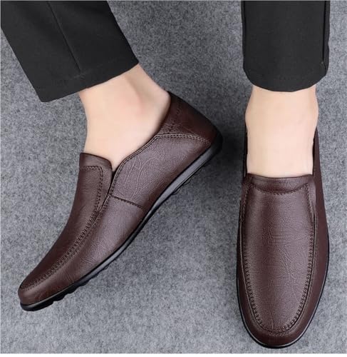 Fashion Mens Loafers Shoes Vegan Leather Evening Round Toe Solid Color Non Slip Block Heel Anti-Slip Classic Slip On2
