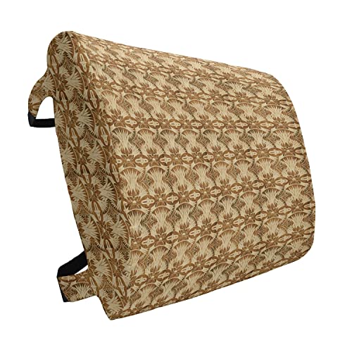 ABAKUHAUS Clásico Cojín Lumbar, Patrón de Flores de antigüedades, cojín de Respaldo Suave para sillas de Oficina con Correas Ajustables, 36 x 34 cm, Beige y Caramelo