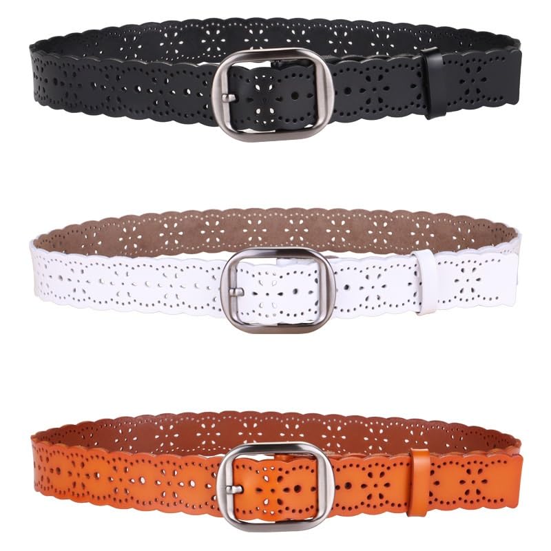 HBJWOV Women's Belt Wide Belt Cowhide Decoration Paired with Jeans Wide Belt Women's Hollow Belt Women's(White-Patch Five-Pointed star4)2