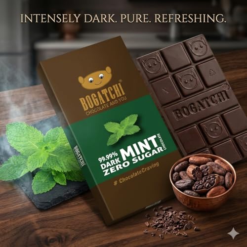 Image of BOGATCHI 99% Dark Chocolate| Mint | Real Cocoa Intense Dark Chocolate, 60gm