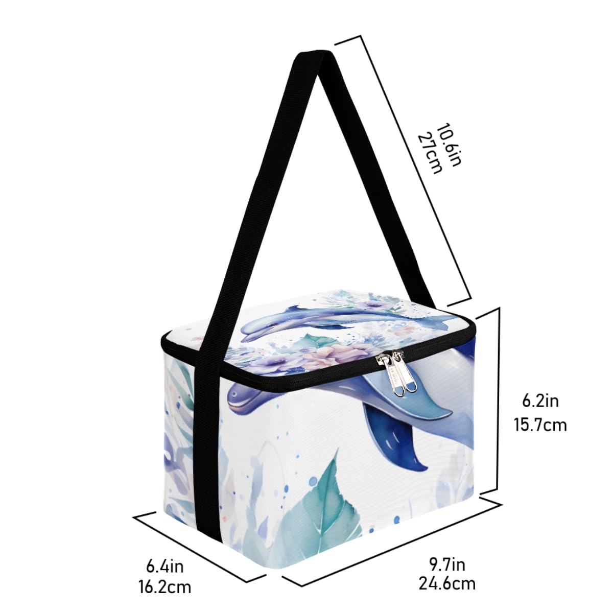 Lunch Bags for Women Men 9 Cans,Watercolor Dolphin Hot & Cold Food Delivery Bag Insulated Grocery Bag Insulated Lunch Box Floral Cooler Bag for Office Work Picnic Beach