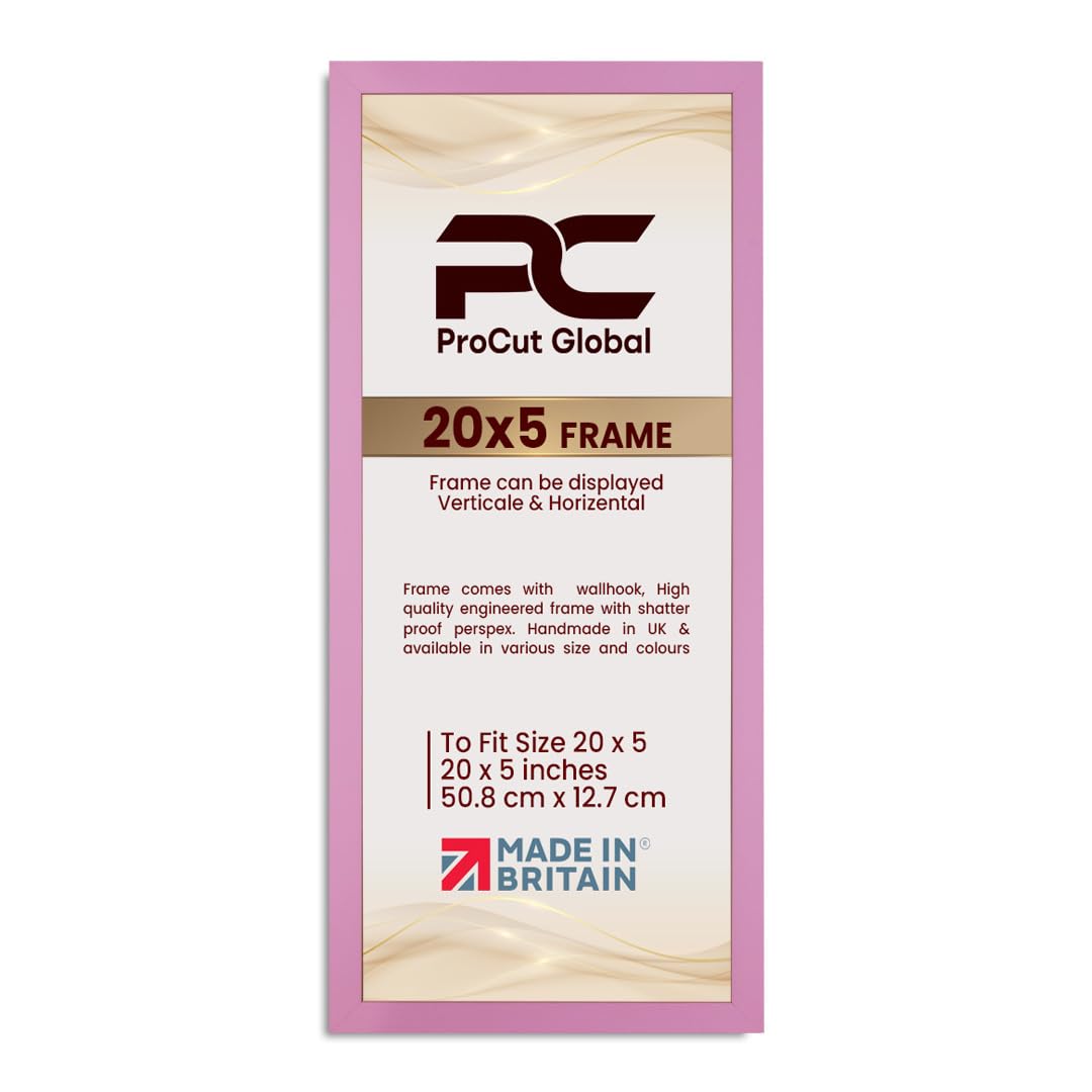 Procut Global 20X5 Pink Picture Frames - Modern Wooden Photo Frame with Shatterproof Perspex for Wall or Tabletop - Perfect for Posters, Certificates, Prints - Sizes & Colors Available