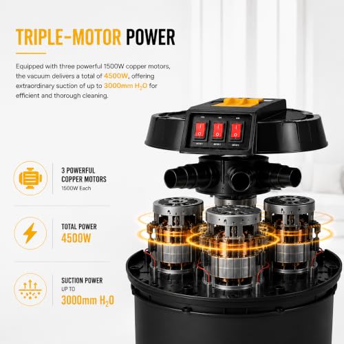 Image of Pilot Vacuum Cleaner for House 100L /4500W Triple Copper Motor /3000mm H₂O Powerful Suction /Heavy Duty Industrial & Commercial Vacuum Cleaner with HEPA Filter