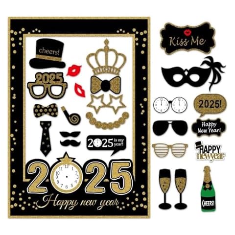7-gost 2025 Happy New Year's Eve Party Photo Booth Props Supplies with Photo Frame(Pack of 26) Cover